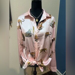 Mazik pink blouse with leopard print